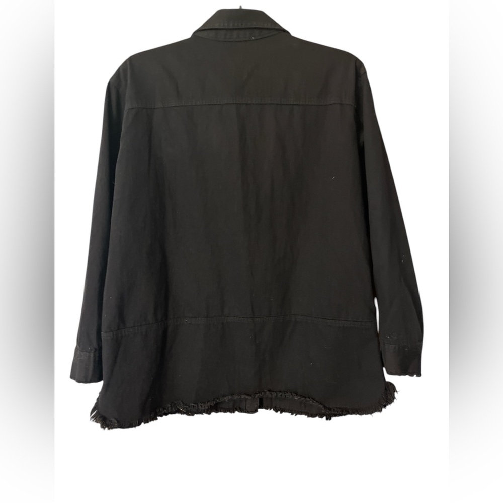 UMGEE Collared Long Sleeve Oversized Raw Hem Shacket Black